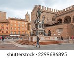 Small photo of Bologna, Italy - April 02 2019: The Fountain of Neptune (Italian: Fontana di Nettuno) is a monumental civic fountain located in the eponymous square, Piazza del Nettuno, next to Piazza Maggiore.