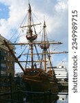 Small photo of London, United Kingdom - August 02, 2005: Tourists visiting the Golden Hinde II, a replica of Sir Francis Drake's ship from 16th century. It's located on Clink Street.