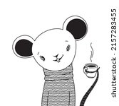 Cute Mouse With Cup Of Hot...