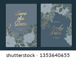 navy wedding invitation  floral ... | Shutterstock .eps vector #1353640655