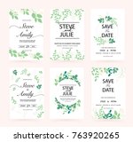 green wedding invitation card | Shutterstock .eps vector #763920265