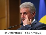 Small photo of BUCHAREST, ROMANIA - January 31, 2017: Romanian Minister of Public Finance, Viorel STEFAN, speaks at a press conference.