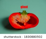 Small photo of red bell pepper cutaway and inscription gloat