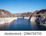 Hoover Dam, Clark County, Nevada, USA. Landscape, mountain, road, power.