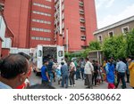 Small photo of New Delhi, India-Aug 11 2021: off patient from Ambulance at AIIMS hospital, A view of all India Medical science institute top class of indian hospital.