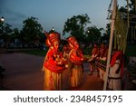 Small photo of New Delhi, India-27 May 2023: A man dressed in the likeness of the Hindu deity Pottan performs during the Theyyam ritualistic dance, Theyyam Performance for public at amphitheatre, India Gate