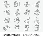 hand washing line icons set.... | Shutterstock .eps vector #1718148958