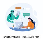 work with robot  robot chat... | Shutterstock .eps vector #2086601785