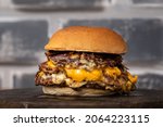 Burger with beef, cheese, and cheese crunch
