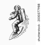 monkey astronaut rides a surf... | Shutterstock .eps vector #2030377988
