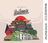 indonesia landmark. hand drawn... | Shutterstock .eps vector #2113040948
