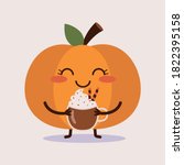 cute pumpkin holding a mug of... | Shutterstock .eps vector #1822395158