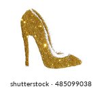 High heel shoe of golden glitter sparkle on white background