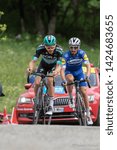 Small photo of Saint Michel de Maurienne, France. Gregor Muehlberger of Bora Hansgrohe cycling Team and Julian Alaphilippe of Deceuninck-Quickstep Team at Col de la Baune climb on stage 6 Criterium du Dauphine 2019