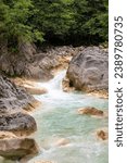 Small photo of Blue lake in Giresun. The river flows blue due to soda water. Kuzalan nature park. It is located near the Kuzalan waterfall. local name mavi gol