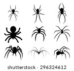 Set Of Black Silhouette Spider...
