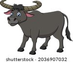 Cute Buffalo Cartoon Vector...