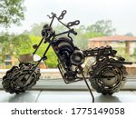 Motorbike artwork using metal scrap