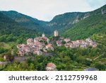Small photo of A view of the small town of Le Rosier, les Gorges du Tarn, France.