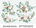watercolor bouquets with cotton ... | Shutterstock .eps vector #1971813692