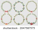 watercolor christmas wreaths... | Shutterstock .eps vector #2047587575