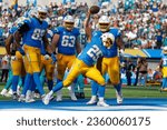 Small photo of Los Angeles Chargers running back Joshua Kelley (25) in actions during an NFL football game against the Miami Dolphins, Sept. 10, 2023, in Inglewood, Calif.