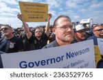Small photo of Members of Teamsters union rally to urge Gov. Gavin Newsom to sign Assembly Bill 316 to protect good jobs and ensure safety, Sept. 18, 2023 in Arcadia, Calif.