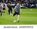 Small photo of Inter Miami's Robert Taylor #16 warms up prior to an MLS soccer match against the LA Galaxy at Dignity Health Sports Park, Feb. 25 2024, in Carson, Calif..