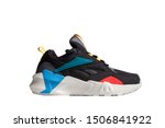 One new vintage black sports sneakers, sneakers or sneakers on a white background with clipping path.