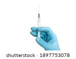 hand of doctor in blue glove is ... | Shutterstock . vector #1897753078