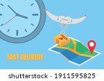 fast drone delivery of pizza ... | Shutterstock .eps vector #1911595825