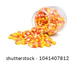 Candy Corn In Jar On White...