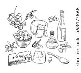 set of hand drawn food olive... | Shutterstock .eps vector #563472868