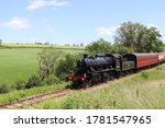 East Somerset Railway, BR Ivatt class 2mt Steam Locomotive near Mendip Vale.
