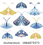 Vector Folk Art Moths Set...
