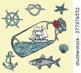 hand drawn vintage nautical set.... | Shutterstock .eps vector #277376552