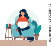 girl with laptop on the chair.... | Shutterstock .eps vector #1500328442