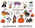 halloween cartoon dogs  pumpkin ... | Shutterstock .eps vector #1804591912