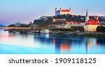 Bratislava castle and old town over Danube river  in Bratislava, Slovakia