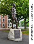 Small photo of Plymouth, MA - July 3, 2020: Statue of the Great Sachem of the Massasoit tribe who saved the puritan pilgrims who landed on America in 1620.