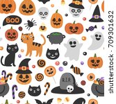 vector cute seamless halloween... | Shutterstock .eps vector #709301632
