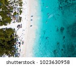 Aerial view of a beach in Tulum Mexico on a sunny day