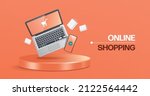 computer laptop with shopping... | Shutterstock .eps vector #2122564442