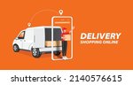 delivery man standing holding a ... | Shutterstock .eps vector #2140576615