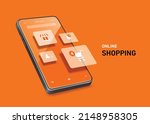 online shopping icons pop up on ... | Shutterstock .eps vector #2148958305