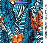 seamless tropical pattern.... | Shutterstock .eps vector #587595278