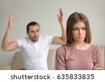Small photo of Family couple arguing, mad husband yelling at upset wife, reducing her to tears, sad woman about to cry, feeling aggrieved, marital misunderstandings, temperament clashes in relationships