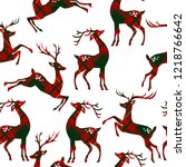 seamless pattern with deer on... | Shutterstock .eps vector #1218766642