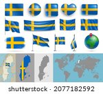 sweden flags of various shapes... | Shutterstock .eps vector #2077182592