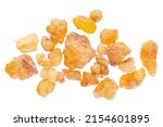 Small photo of Frankincense resin isolated on white background. Pile of natural frankincense Olibanum. Incense. Top view